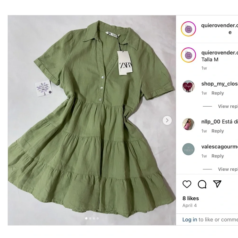 ZARA NWT linen Blend Green Dress size small - Picture 2 of 6